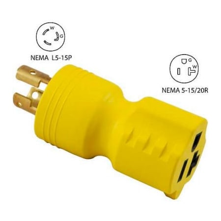 Conntek Plug Adapter, Locking, 5-15/20R, L5-15P, Yellow 30128